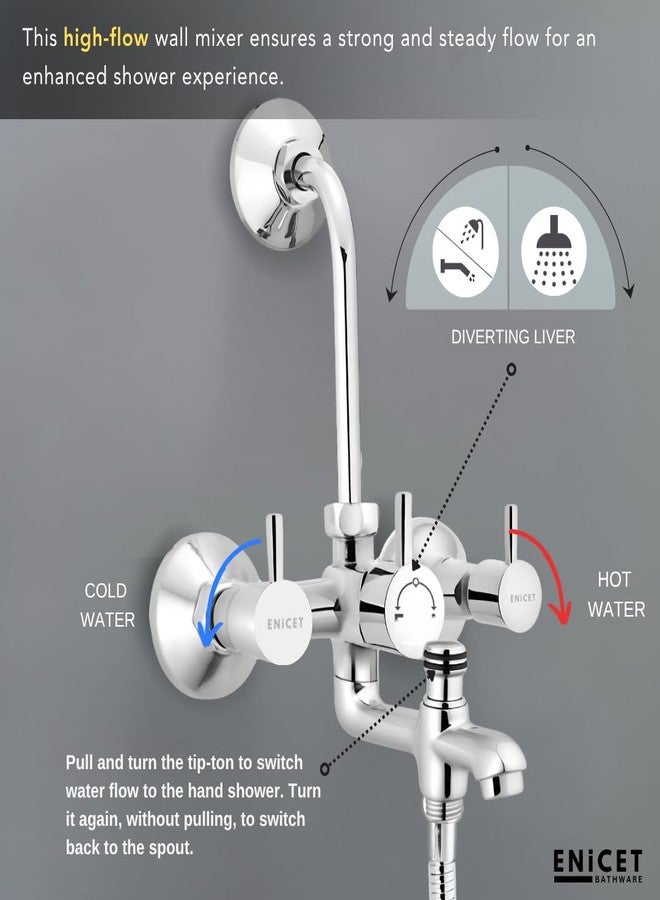 ENICET خلاط حائط ENICET نحاسي 3 في 1 مع دش علوي ودش يدوي، تشطيب كروم، دش يدوي بخمس وظائف، خلاط حائط للحمام 3 في 1، طقم دش للحمام، صنبور خلاط (FE122OSHSSAFARI) - Image 3